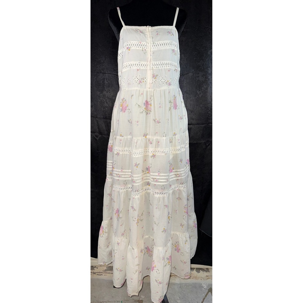 Universal Thread Floral Cotton Tiered Maxi Dress Cream Eyelet Lace Small NWT